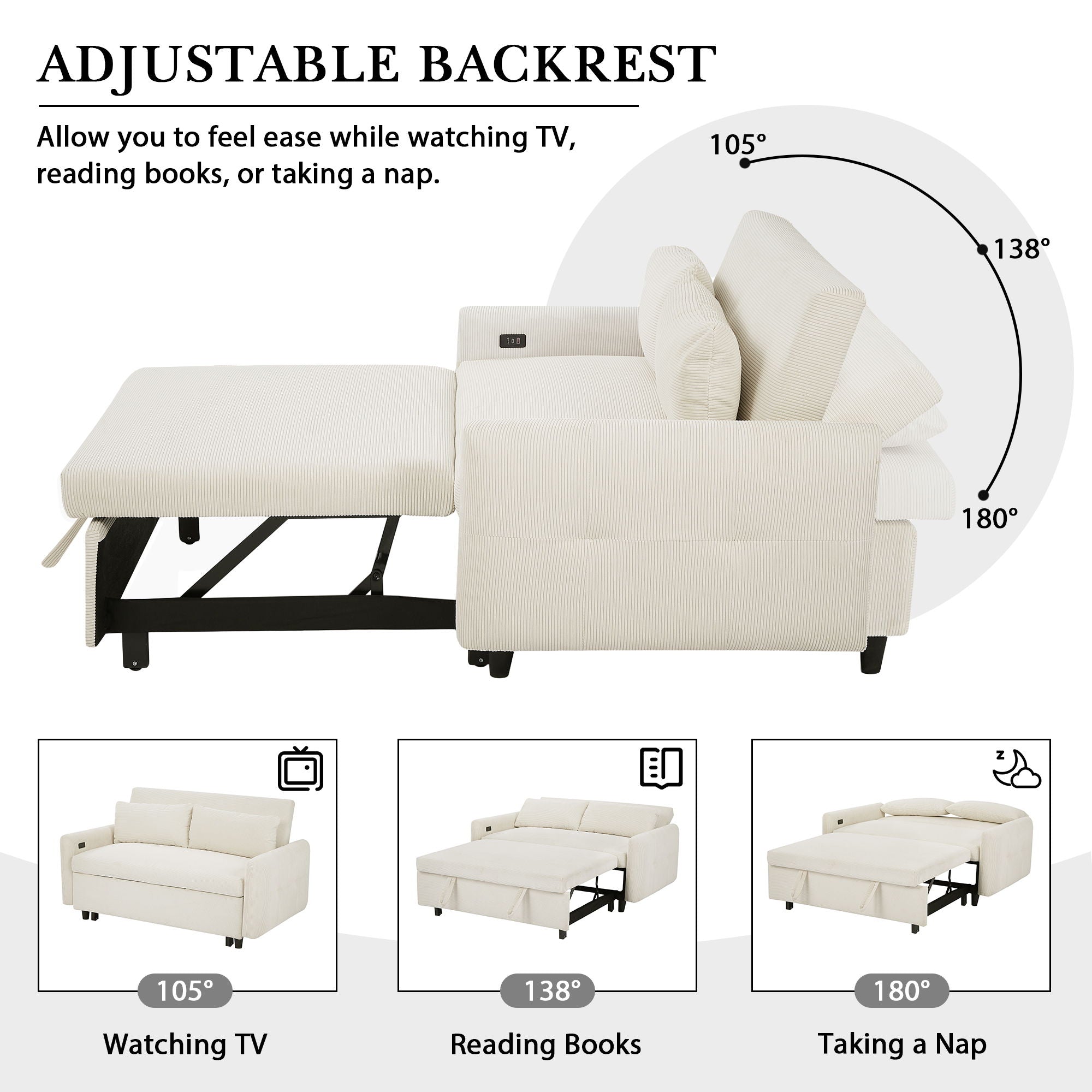 Pull-Out 2 Seat Modern Sleeper Sofa With 2 Throw Pillows And USB Ports by HouseOfZazla
