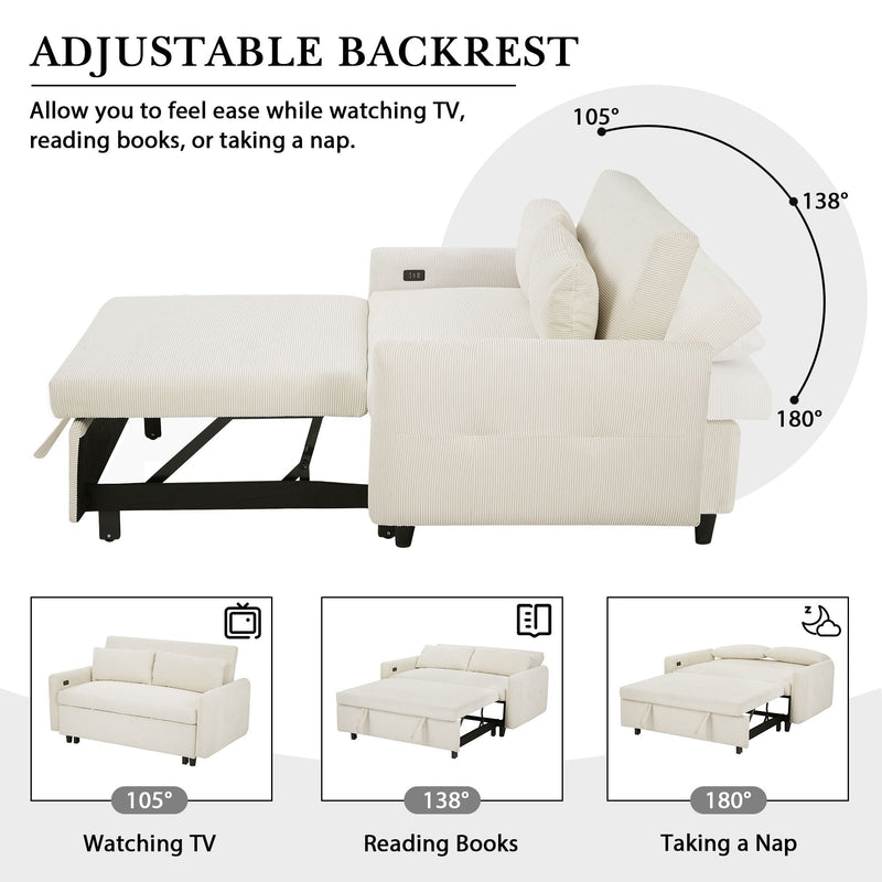 Pull-Out 2 Seat Modern Sleeper Sofa With 2 Throw Pillows And USB Ports by HouseOfZazla