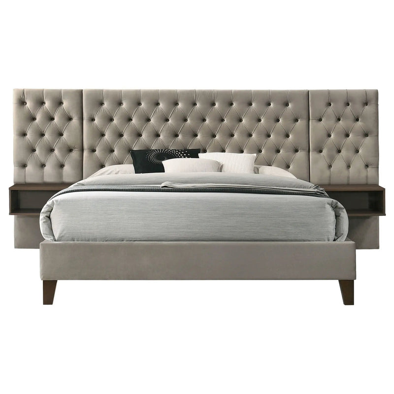 Marley Upholstered Queen Wall Panel Bed Light Brown by Unique Piece Furniture