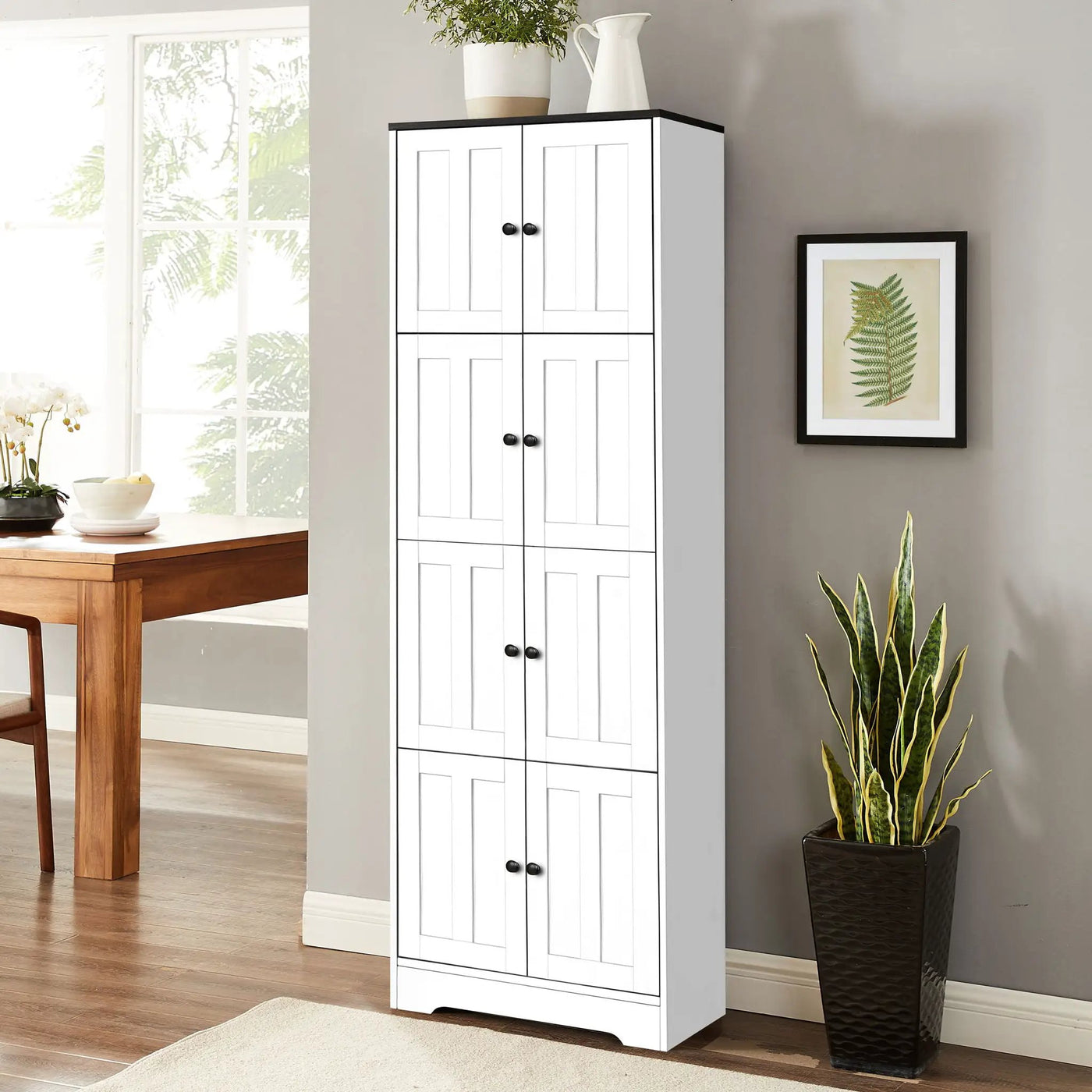 Tall Storage Cabinet With 8 Doors And 4 Shelves, Wall Storage Cabinet For Living Room, Kitchen, Office, Bedroom, Bathroom by HouseOfZazla