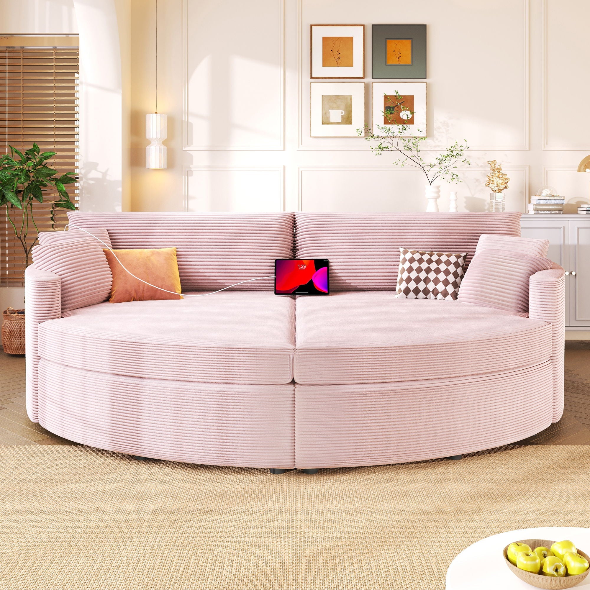 Oversized Double Chaise Lounge Sofa With USB Ports