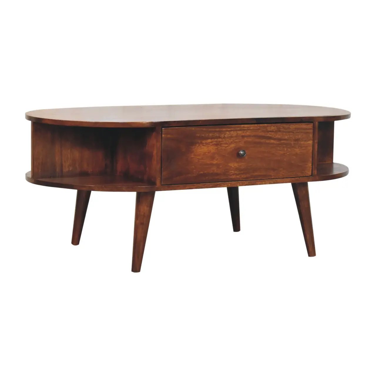 Oval Coffee Table With 1 Drawer - Chestnut by HouseOfZazla