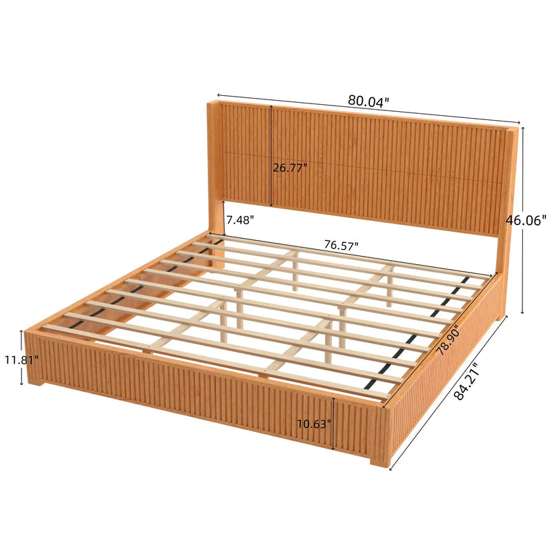 Solid Wood Platform Bed Frame with Headboard, King Size by HouseOfZazla