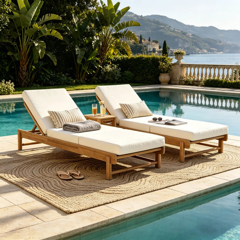 Light Teak Acacia Wood Chaise Lounge Set: 1 Frame + 1 3-Fold by HouseOfZazla