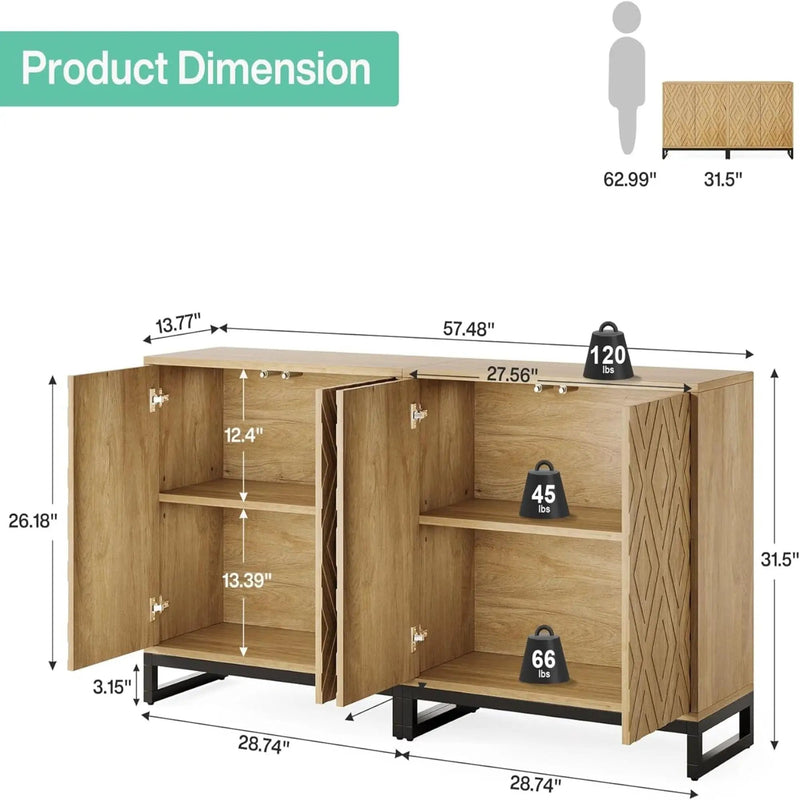 Sideboard Buffet Cabinet With 4 Doors & Shelves, Credenza Table For Dining Room - Warm Brown by HouseOfZazla