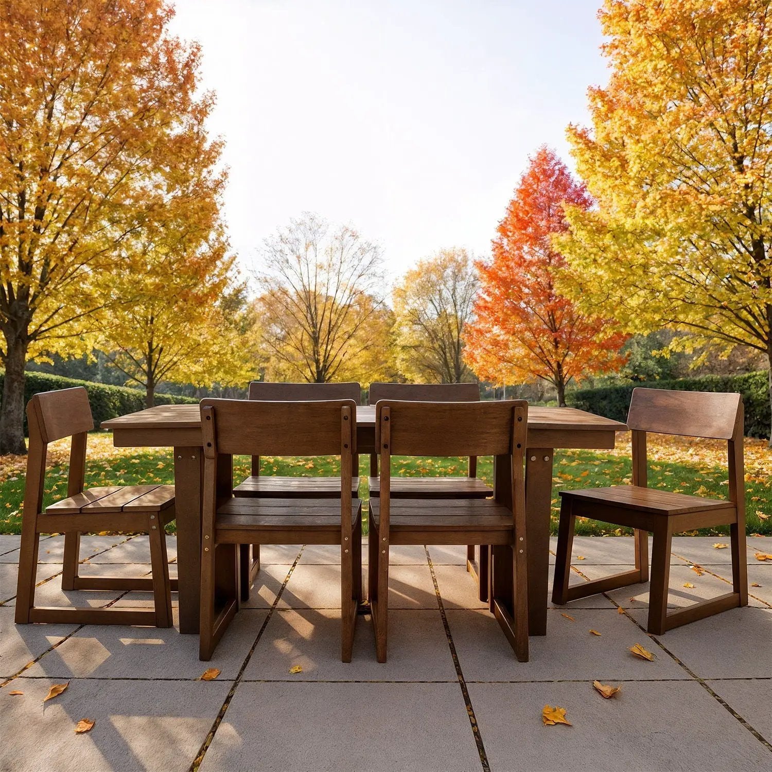 7 Piece Outdoor Dining Set For 6, Table With Umbrella Hole & 6 Armless Chairs For Backyard - Brown by HouseOfZazla