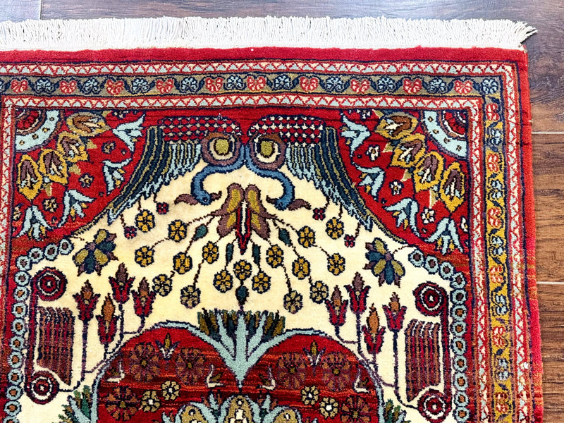 Persian Bijar Rug 2.6 x 4, Antique Carpet, Brick Red and Ivory by Jewel Rugs