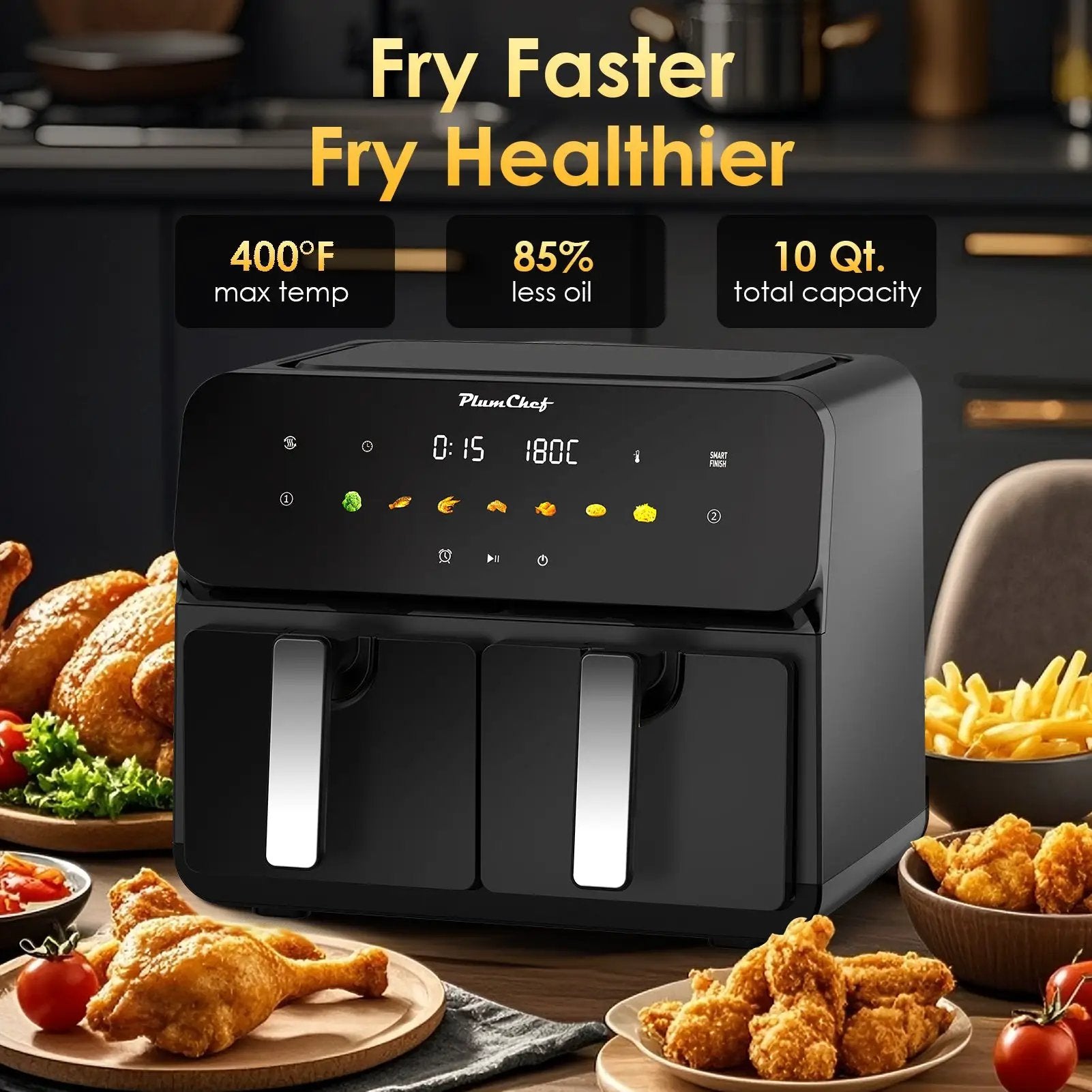 10QT Dual Air Fryer with 2 × 5QT Double Basket and SyncCook by HouseOfZazla