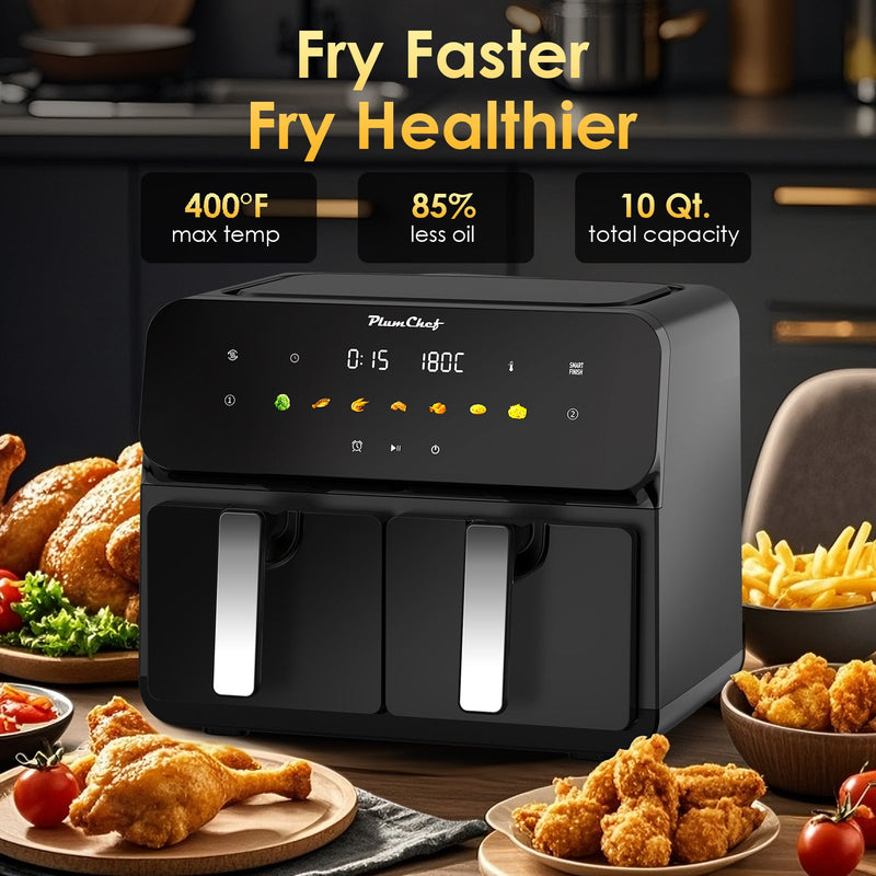 10QT Dual Air Fryer with 2 × 5QT Double Basket and SyncCook by HouseOfZazla