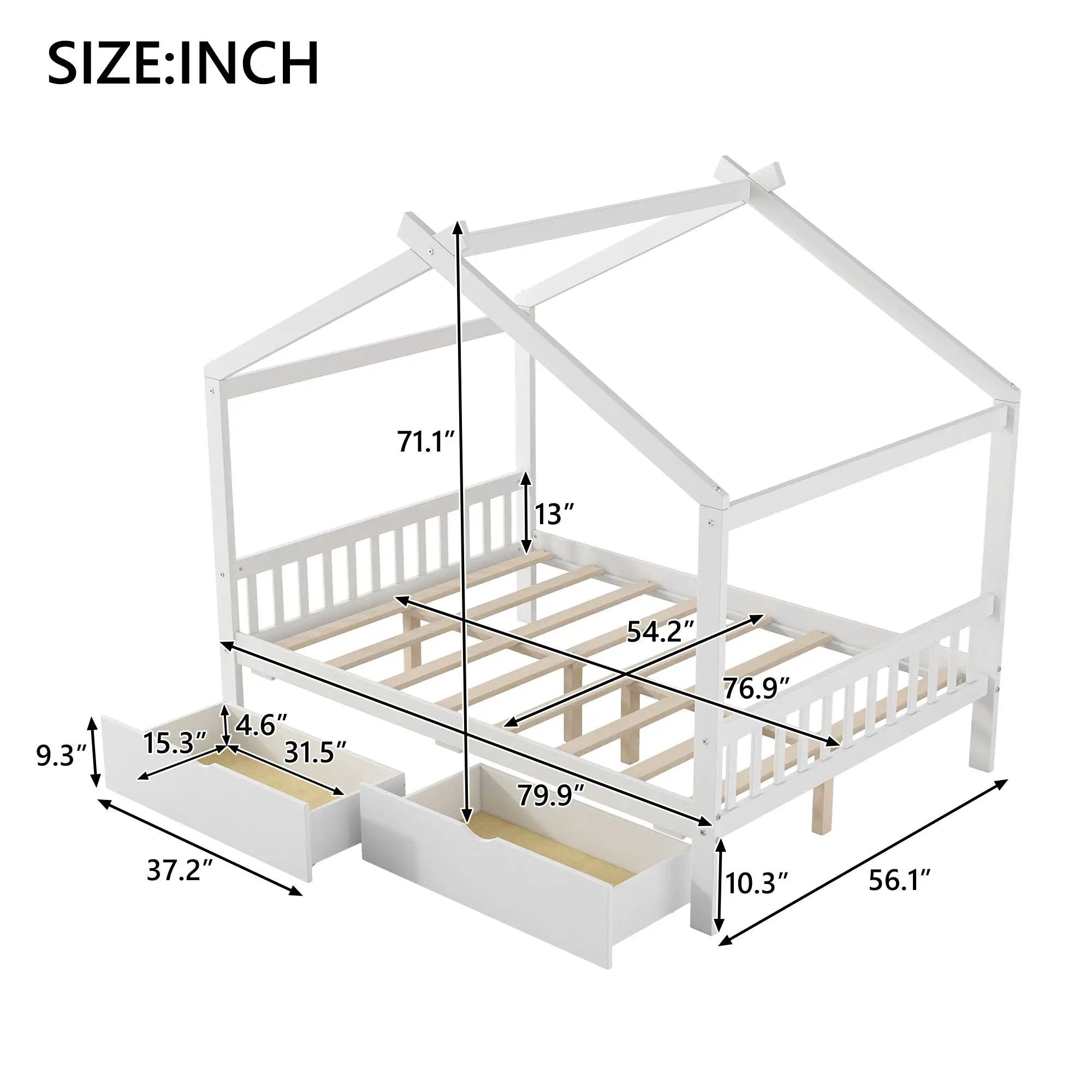 House Style Platform Bed With Headboard, Footboard, 2 Drawers, And Roof Design by Unique Piece Furniture