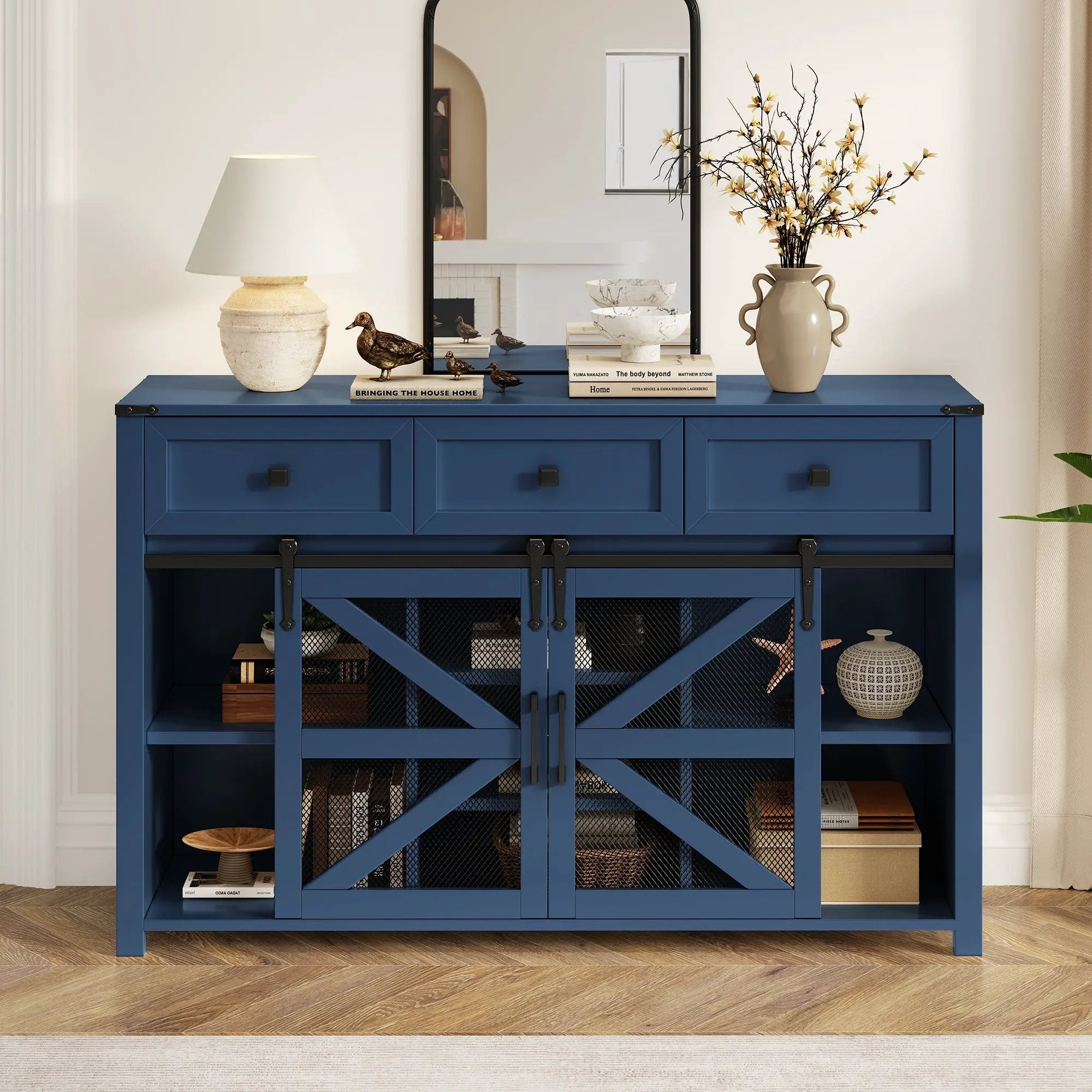 U_Style 55" Sliding Barn Door Sideboard Buffet Cabinet by HouseOfZazla