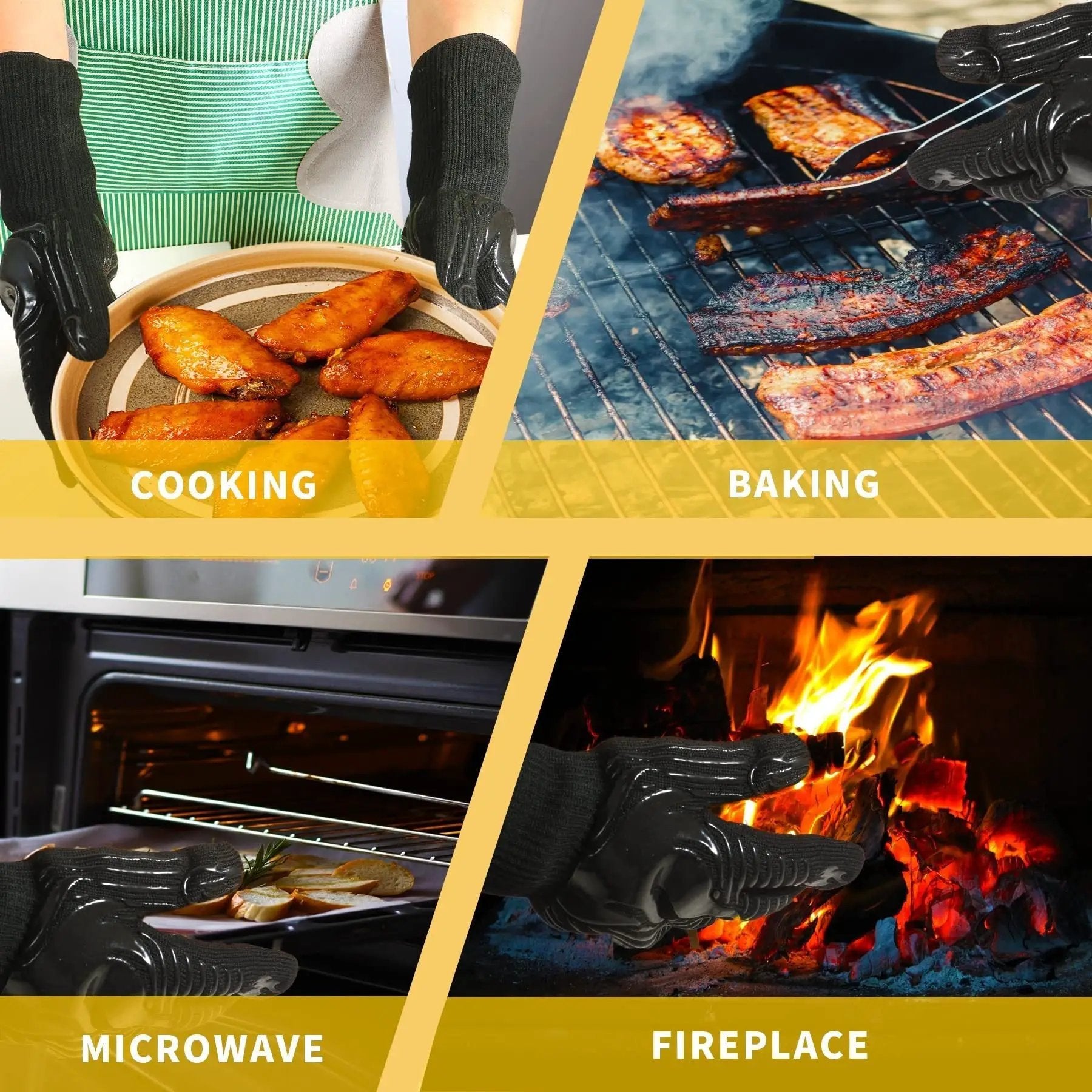BBQ Gloves 1472°F Heat Resistant Fireproof Oven Mitts by HouseOfZazla