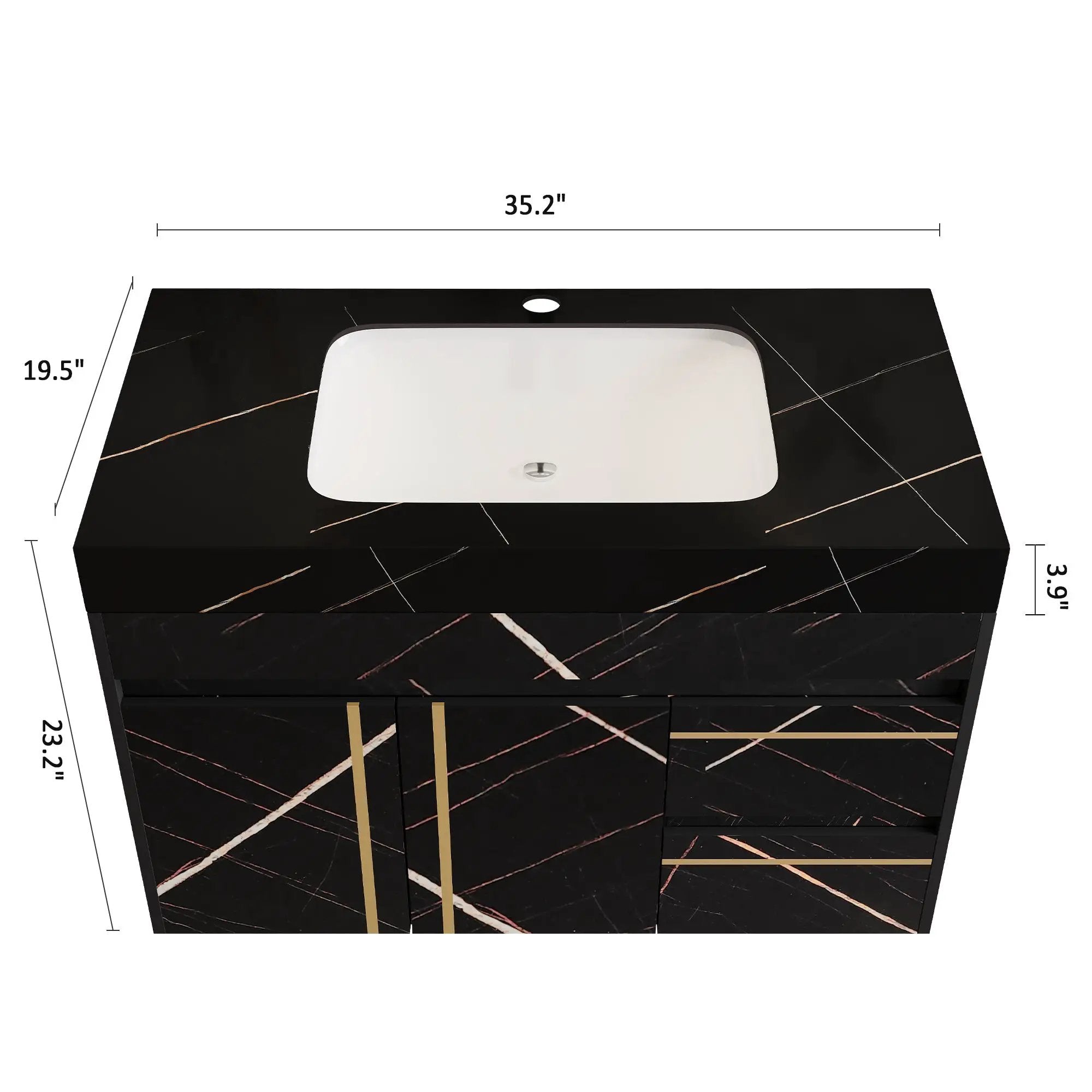 35.2 in Floating Bathroom Vanity with Sink and Faux Marble Top by HouseOfZazla