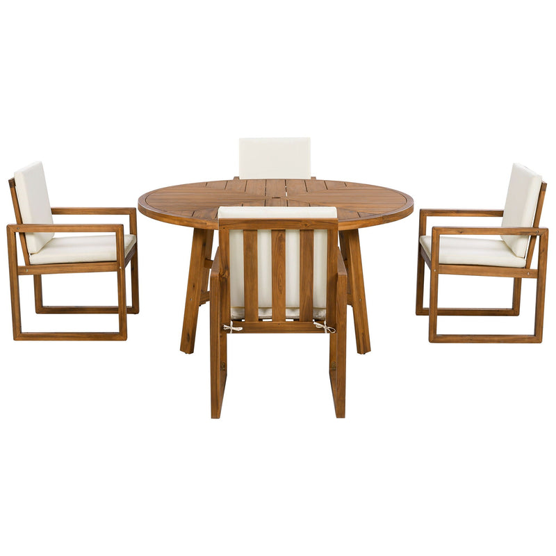 5 Piece Outdoor Patio Dining Set With 4 Armchairs And Table - Beige by HouseOfZazla