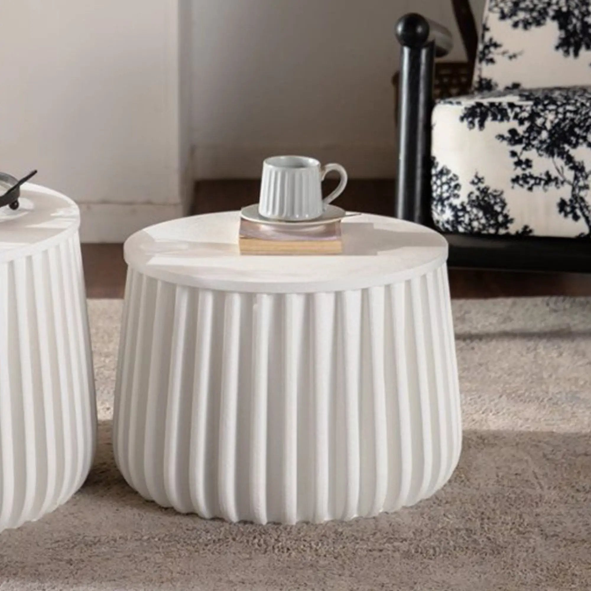 White Round Storage Table Set with Lift-Off Lid by HouseOfZazla