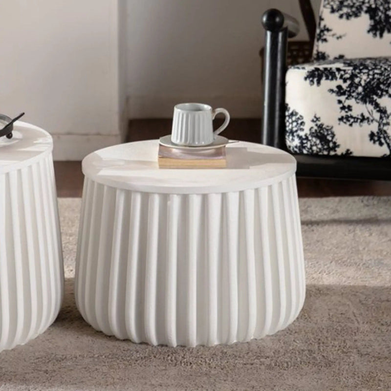 White Round Storage Table Set with Lift-Off Lid by HouseOfZazla