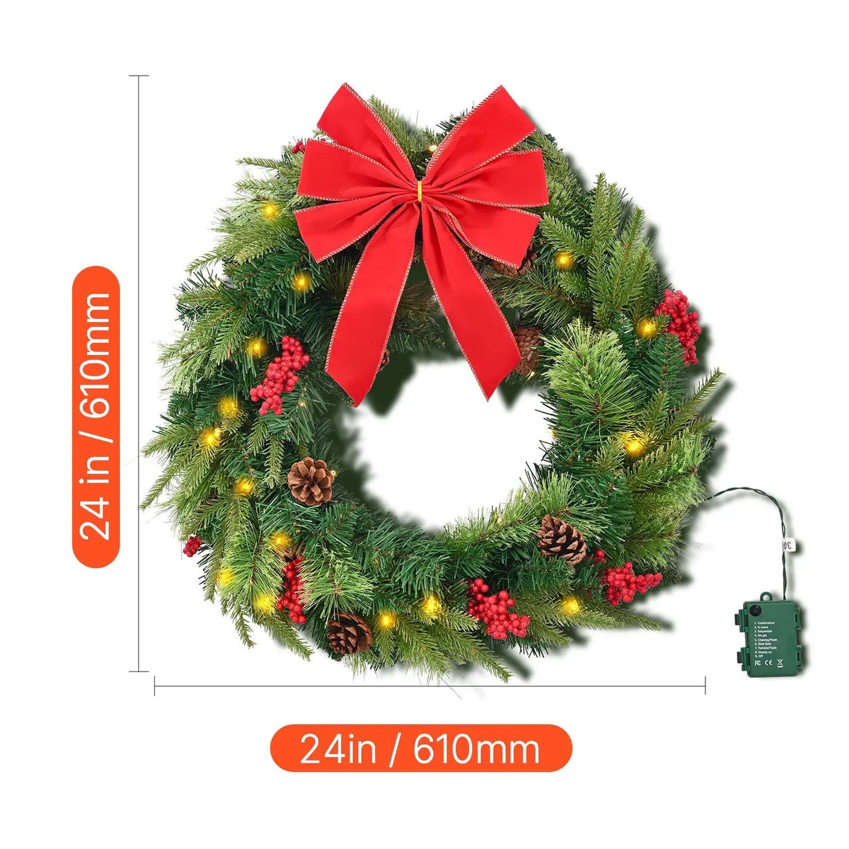 24-Inch Pre-Lit Artificial Christmas Wreath by HouseOfZazla