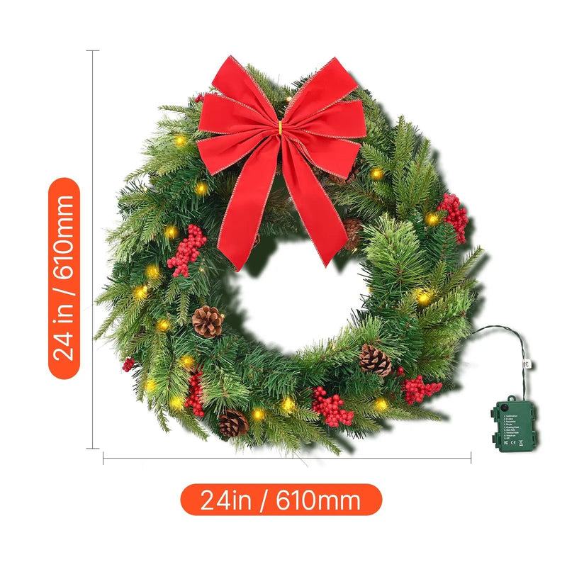 24-Inch Pre-Lit Artificial Christmas Wreath by HouseOfZazla