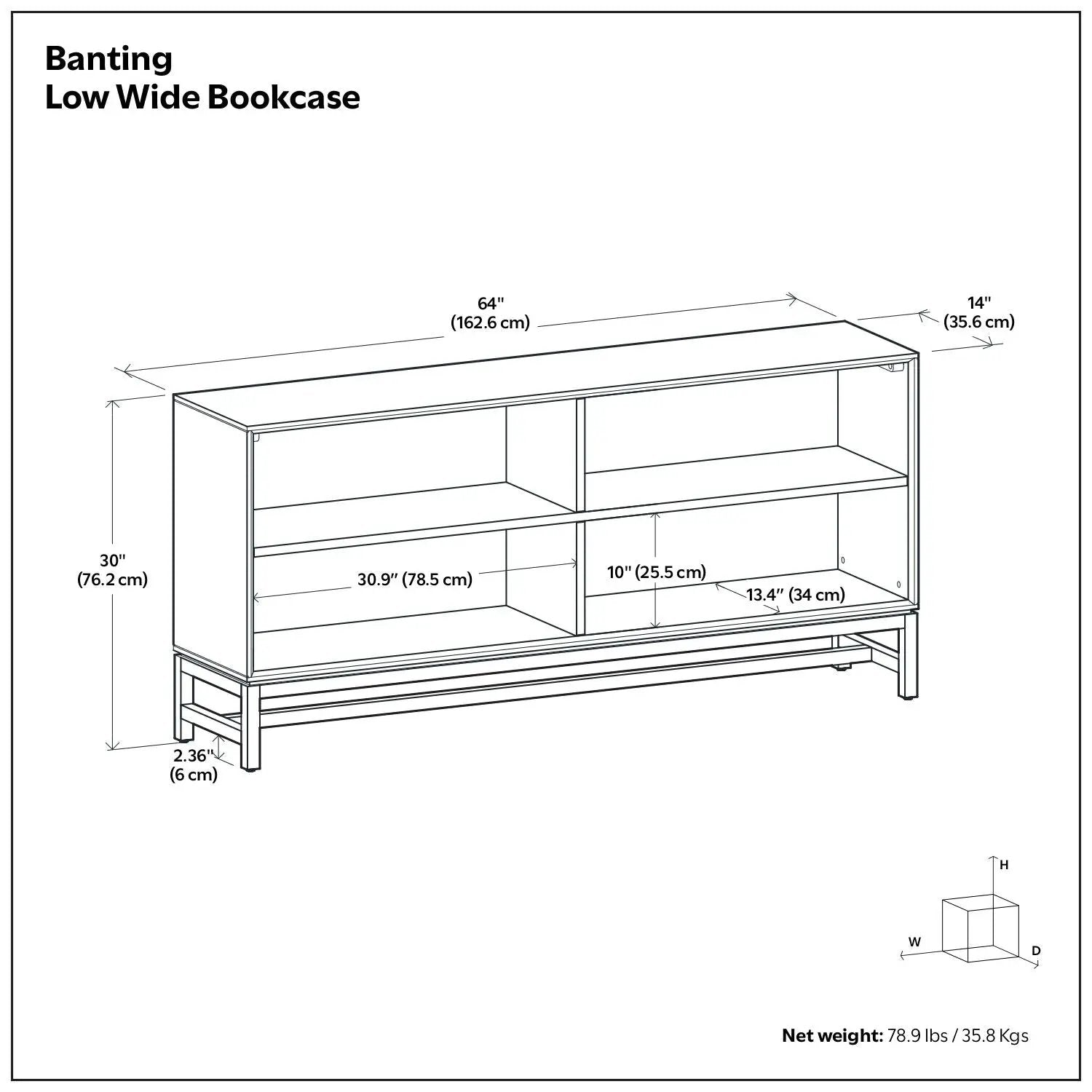 Banting - Low Wide Bookcase - Walnut Brown by Unique Piece Furniture