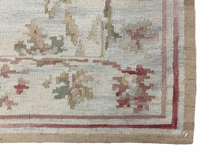 9x12 Flatweave Aubusson Needlepoint Rug, New, Beige, Tan, Green, Handmade, Hand-Knotted Area Rug, French European Carpet, Flowers by Jewel Rugs
