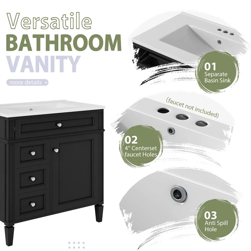 Bathroom Vanity With Medicine Cabinet, Royal Mirror Cabinet, Modern Bathroom Storage Cabinet With 2 Soft Closing Doors And 4 Drawers by HouseOfZazla