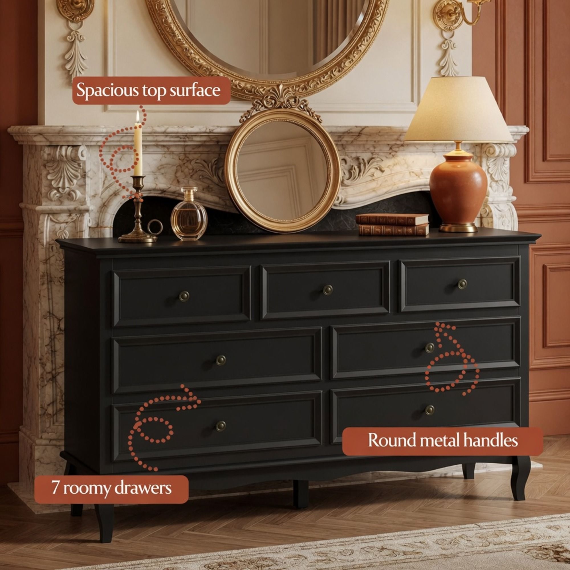 7 Drawer Dresser, Storage Chest - Black by HouseOfZazla