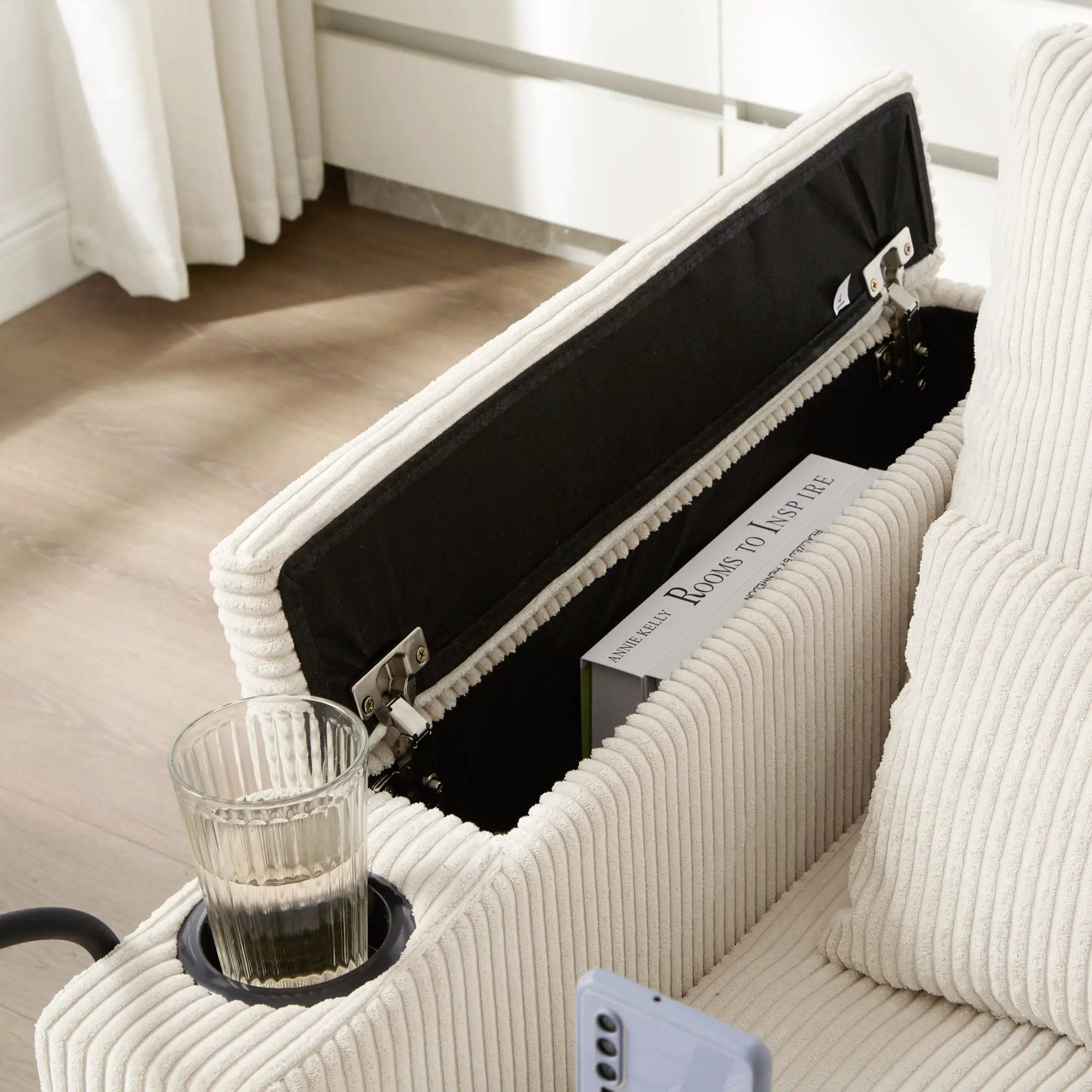 Convertible Chaise Lounge Sofa Chair With USB Ports, Cup Holders, Phone Holder And Storage by HouseOfZazla