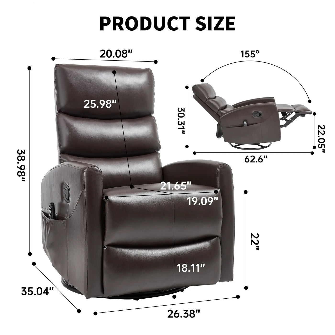 Heat Massage Manual Recliner Chair with Rocker and Swivel by HouseOfZazla
