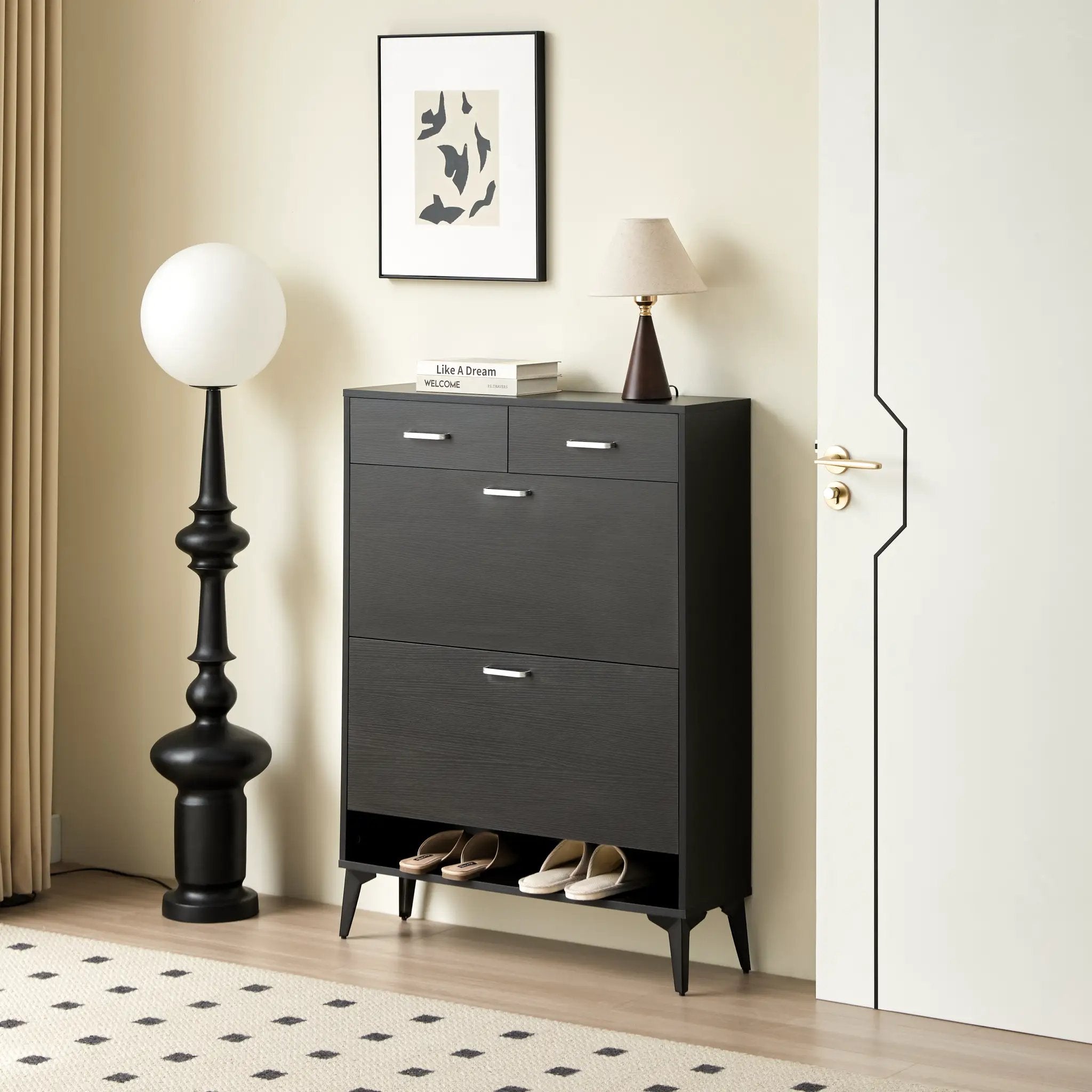 Large Size Shoe Cabinet - Freestanding Tipping Bucket Organizer by HouseOfZazla