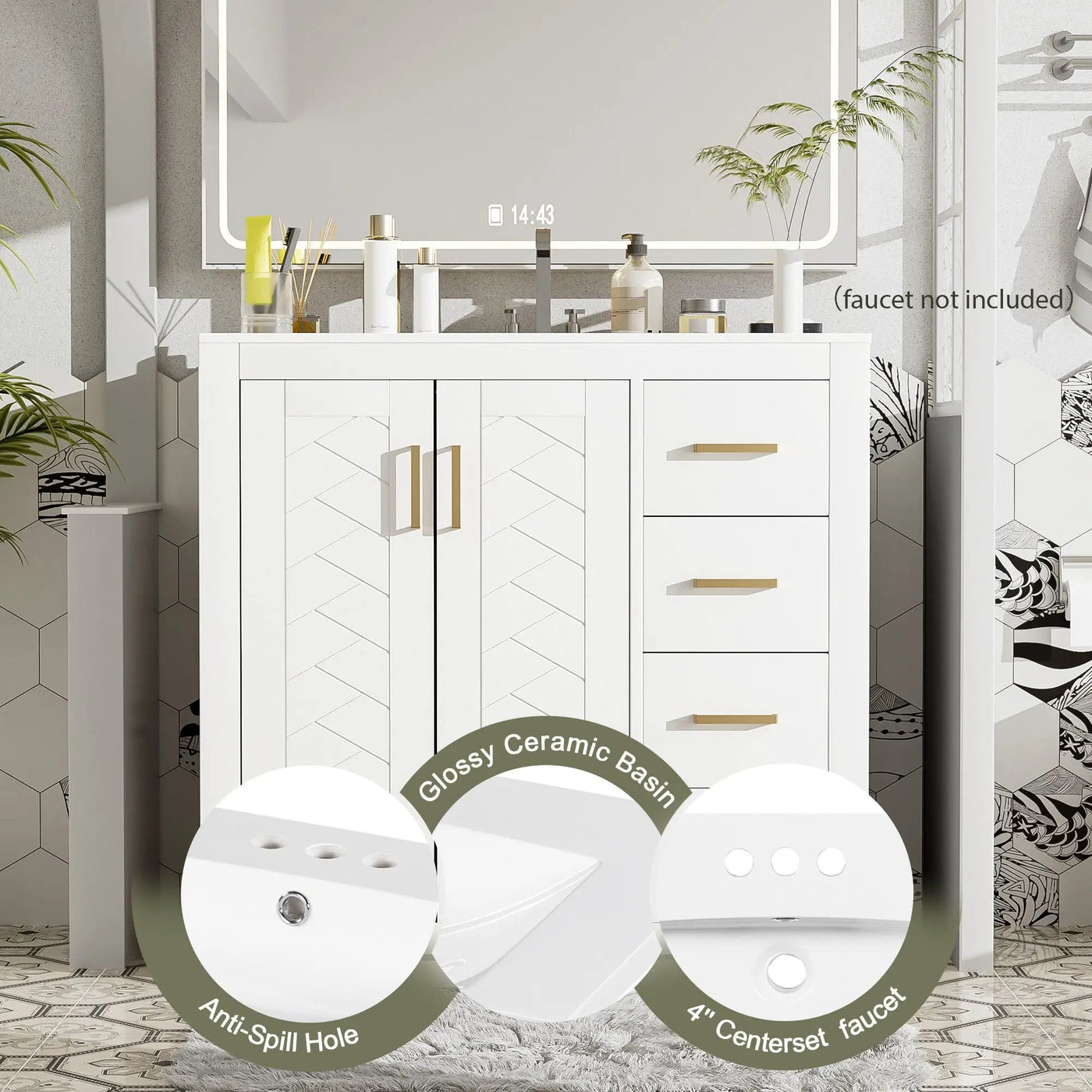 Bathroom Vanity With Sink Combo, Storage Cabinet, Freestanding Set With 3 Drawers & Soft Closing Doors by Unique Piece Furniture