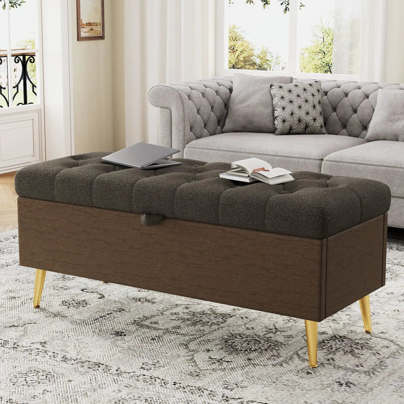 Modern Tufted Storage Ottoman Bench with Metal Legs by HouseOfZazla
