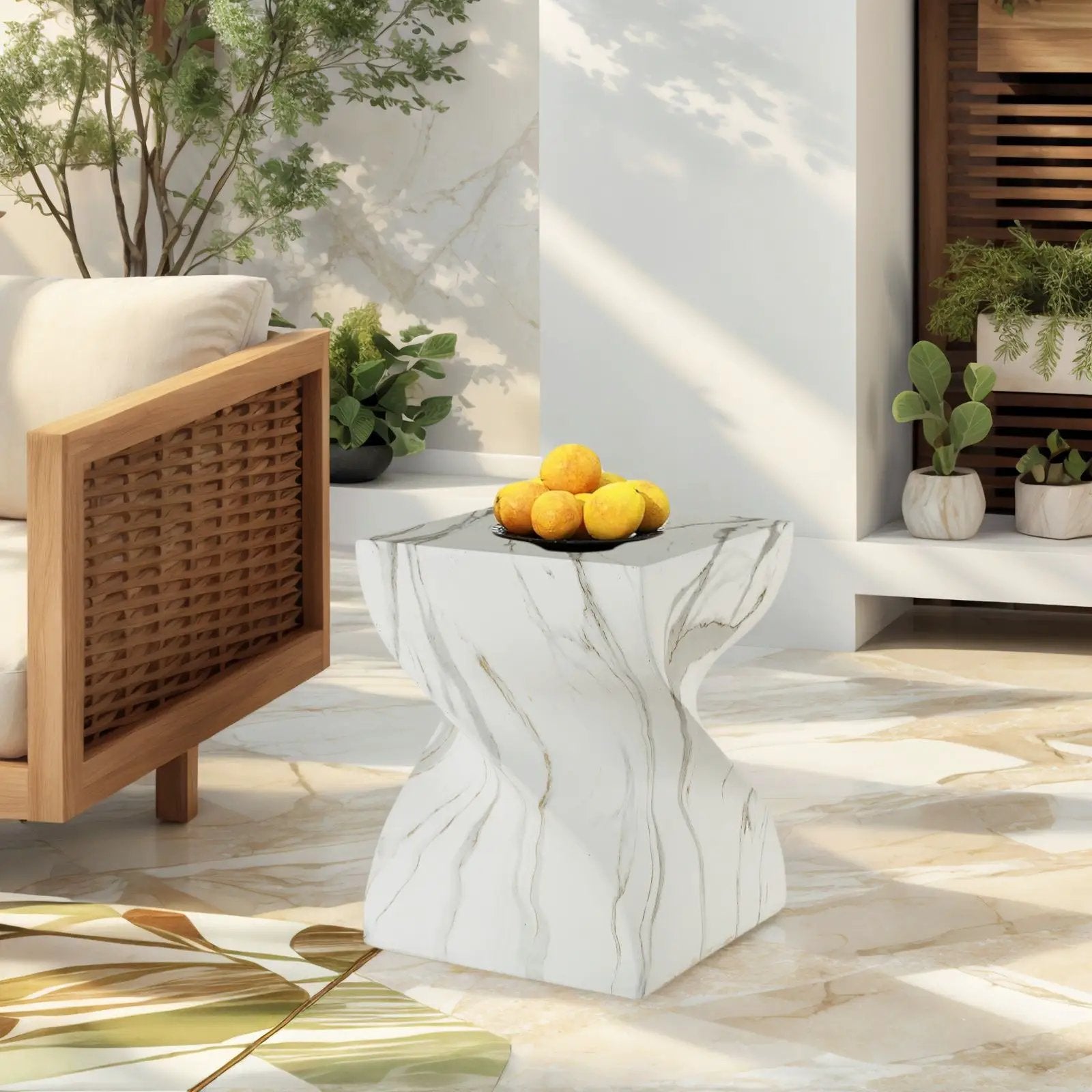 Outdoor End Table, Round Side Table For Patio And Garden - Marble by Unique Piece Furniture