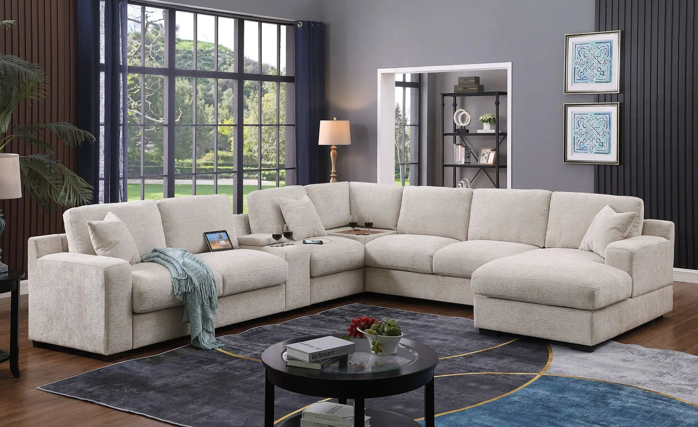 Celine - Fabric Corner Sectional Sofa With Right-Facing Chaise, Cupholders, And Charging Ports by HouseOfZazla
