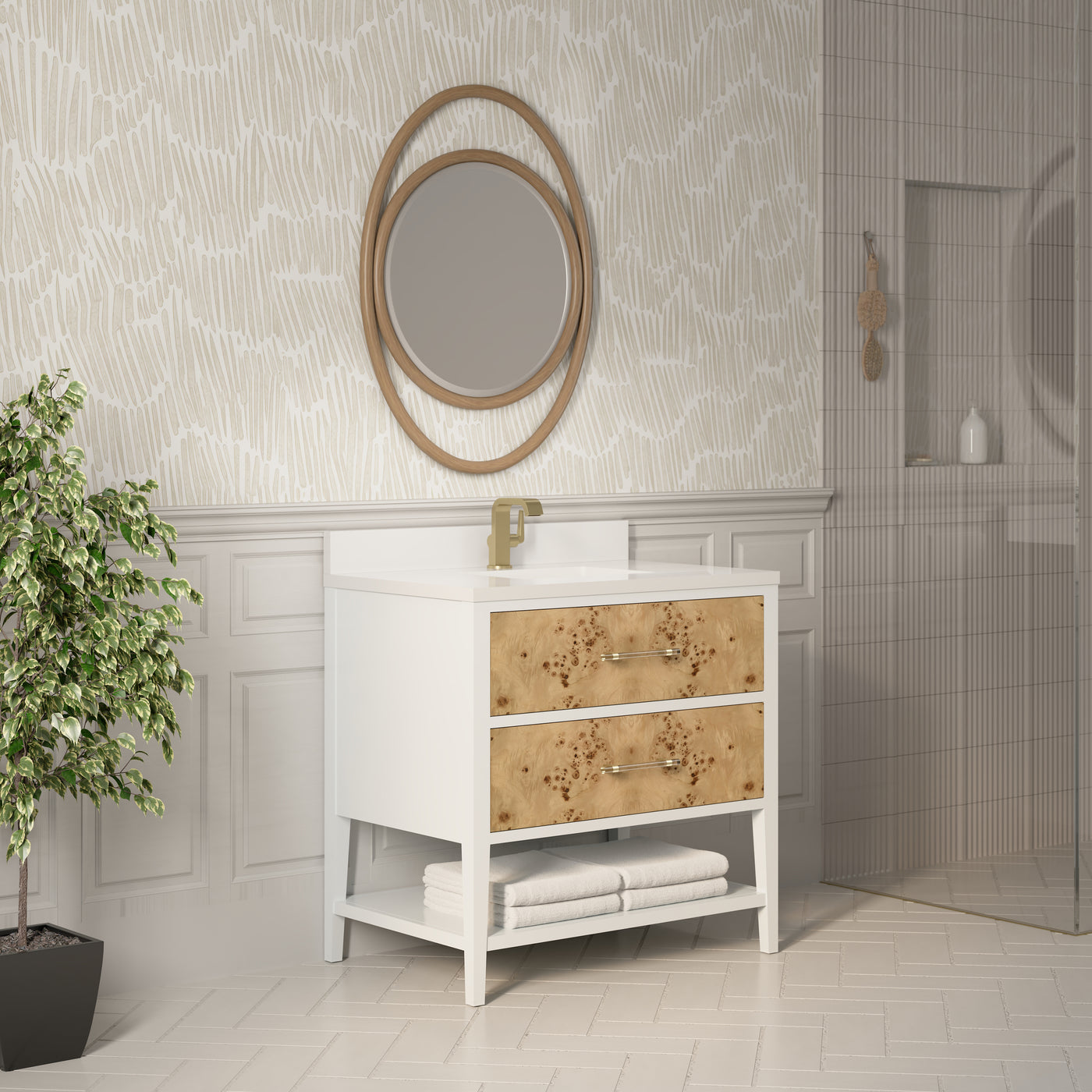 James Martin Olena 36" Single Bathroom Vanity, Polished White and Light Mappa Burl, view 24