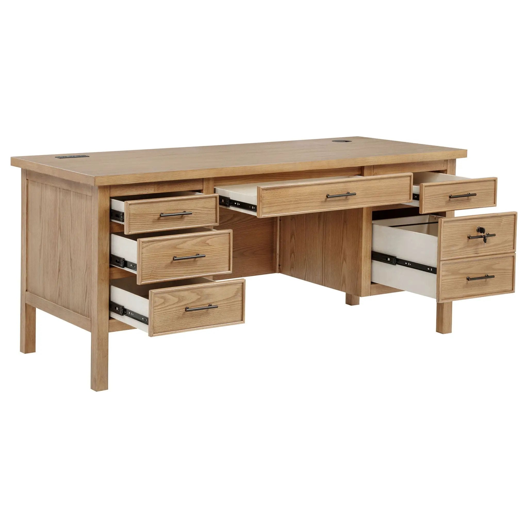 Vermes 66-inch 7-drawer Computer Desk with Power Outlet Light Ash by Unique Piece Furniture