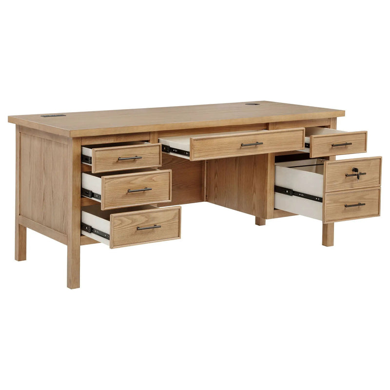 Vermes 66-inch 7-drawer Computer Desk with Power Outlet Light Ash by Unique Piece Furniture