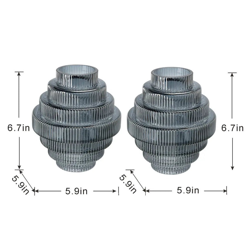 Multi-Tiered Geometric Vase with Smoked Blue Finish, Set of 2 by HouseOfZazla