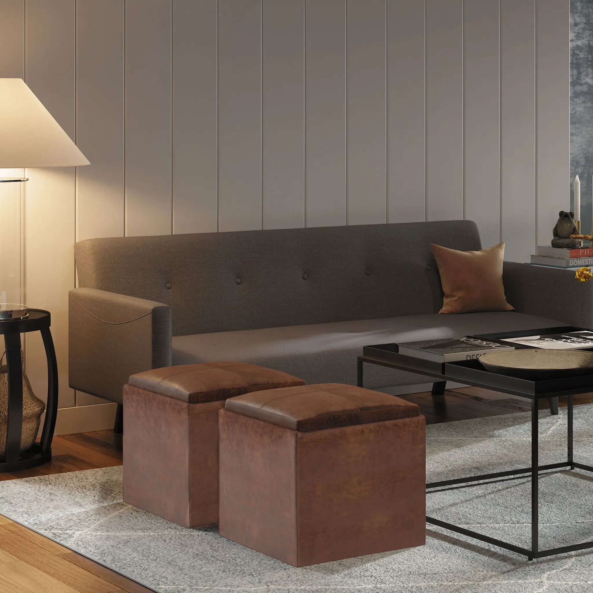 Rockwood - Upholstered Cube Storage Ottoman With Tray by HouseOfZazla