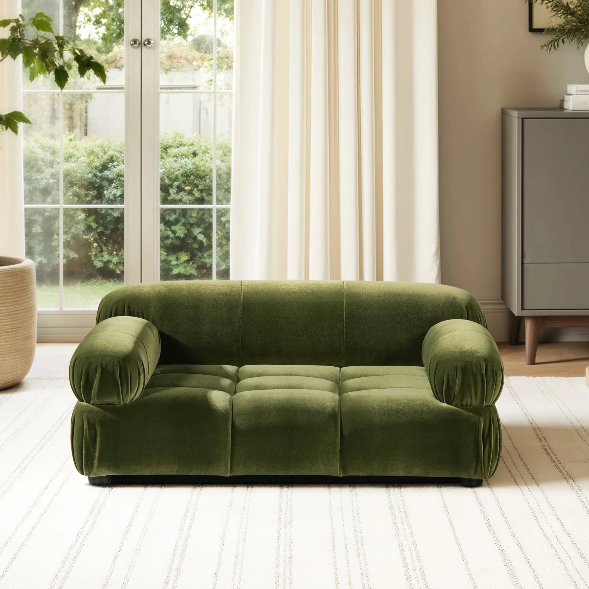 Marcel Upholstered Modern Small to Medium Pet Bed For Dogs and Cats Olive Green Velvet by HouseOfZazla