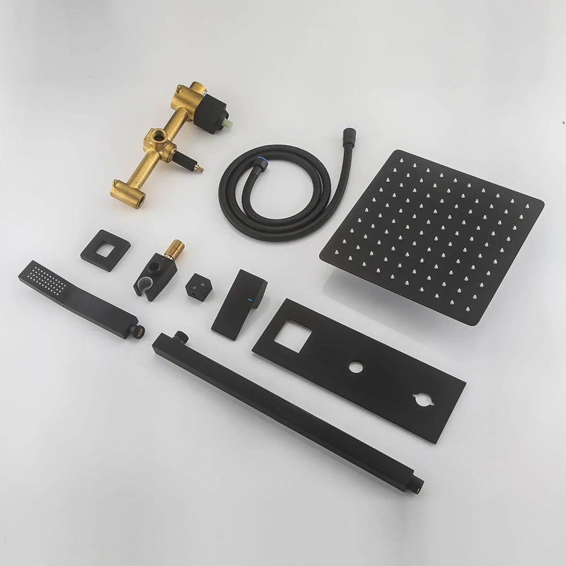 Brass Shower System With 10" Rainfall Shower Head And Handheld Sprayer - Matte Black by HouseOfZazla