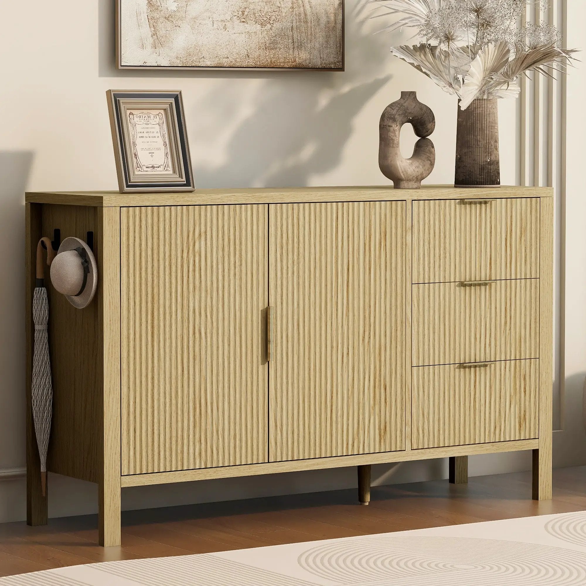 U-Style Modern Wave-Pattern Sideboard with 3 Drawers by HouseOfZazla