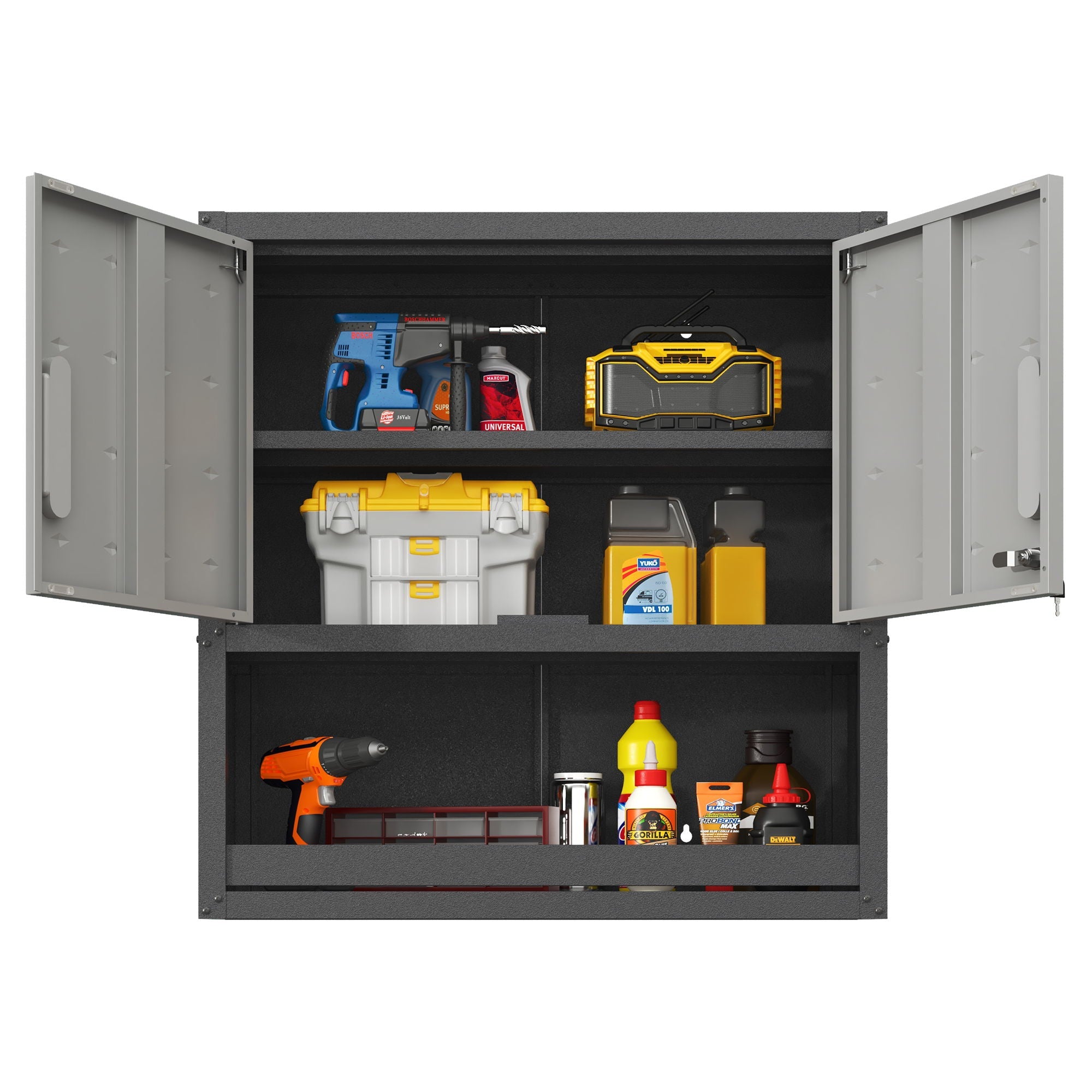 Metal Wall Mounted Tool Storage Cabinet With Locking Door, 1 Shelf & 1 Drawer by HouseOfZazla