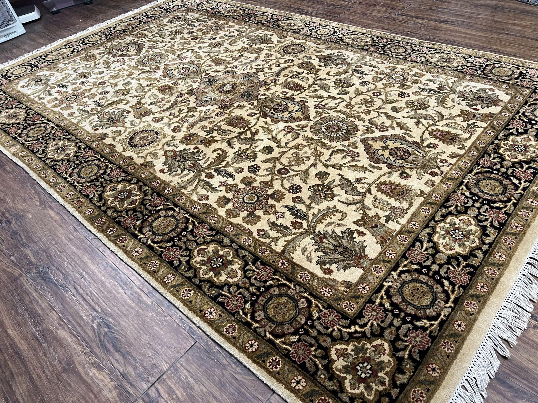 Indo Mahal Rug 6x9, Indian Floral Carpet 6 x 9, Beige and Black, Allover Design, Living Room Rug, Bedroom Rug, Traditional Rug, Vintage Rug by Jewel Rugs
