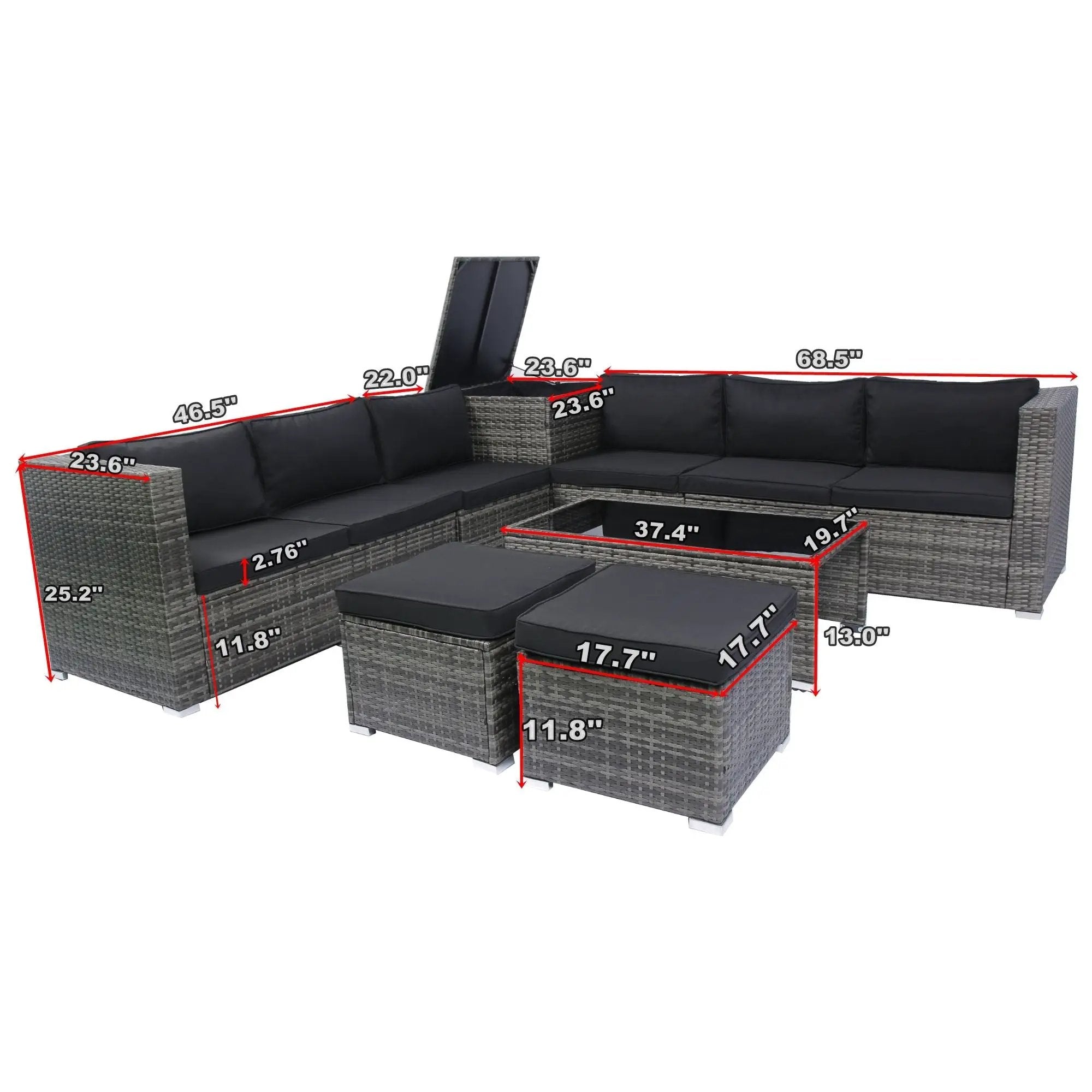 8 Piece Patio Sectional Wicker Rattan Outdoor Furniture Sof Set With One Storage Box Under Seat And Cushion Box - Gray / Black by Unique Piece Furniture