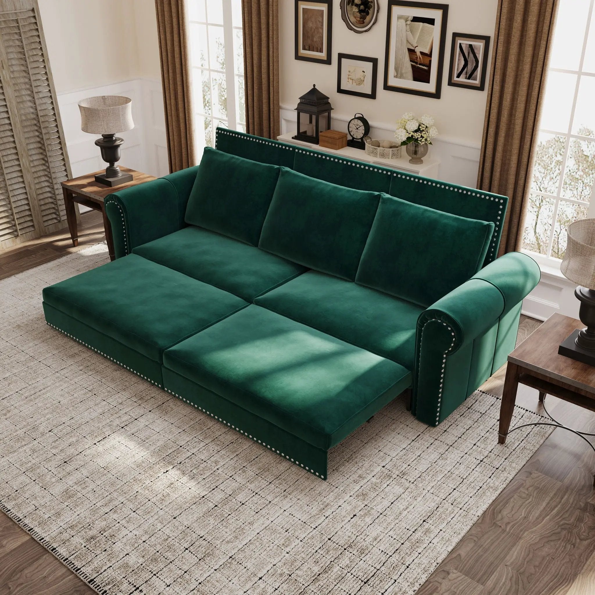 3 In 1 Convertible Sleeper Sofa With Nailhead Trim & Rolled Arm by HouseOfZazla