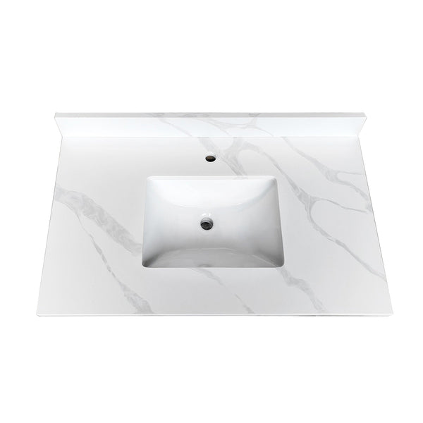 37-inch Quartz Bathroom Vanity Top with Undermount Single Bowl