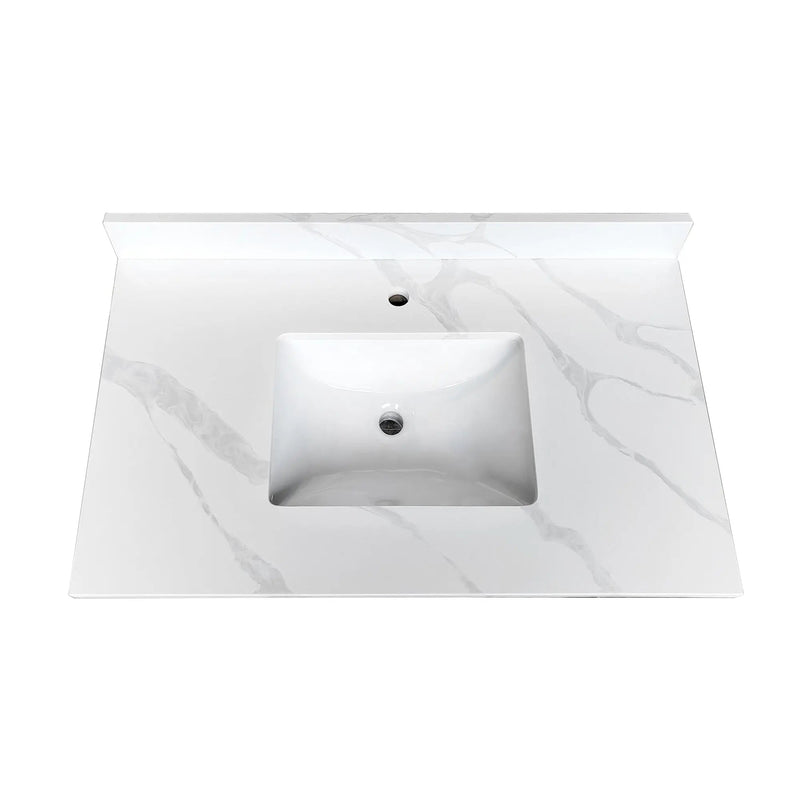 37-inch Quartz Bathroom Vanity Top with Undermount Single Bowl by HouseOfZazla