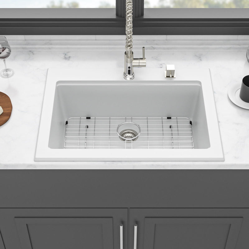Quartz Kitchen Sink 30" X 22" Granite Composite Workstation Drop In Sink - White by HouseOfZazla