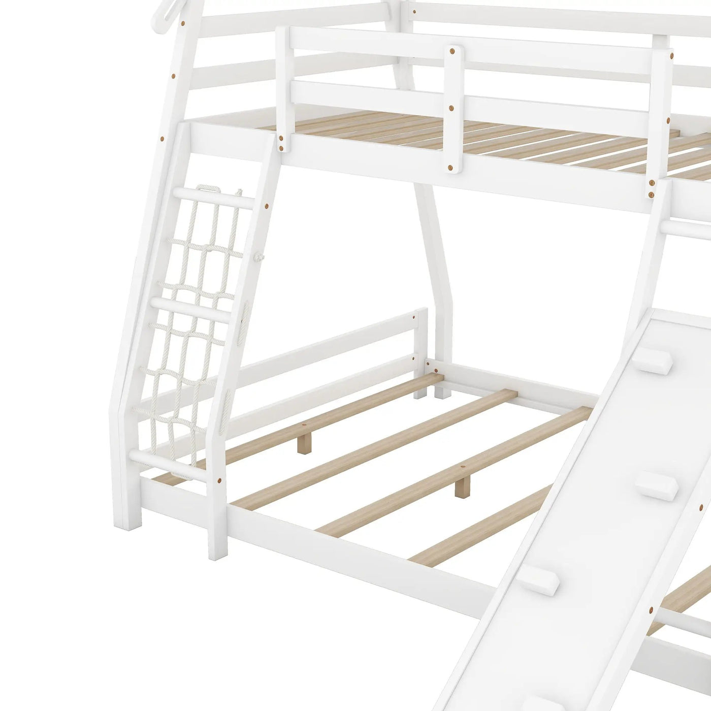 Twin Over Queen House Bunk Bed With Climbing Nets And Climbing Ramp by HouseOfZazla