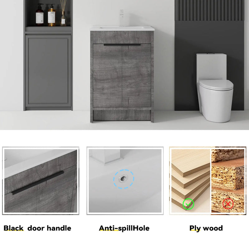24 Inch Floating Bathroom Vanity with Ceramic Sink and Soft-Close Door by HouseOfZazla